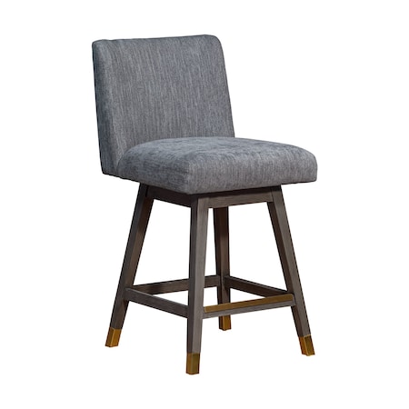 Armen Living Basila Swivel Counter Stool in Gray Oak Wood Finish with Gray Fabric 840254332232